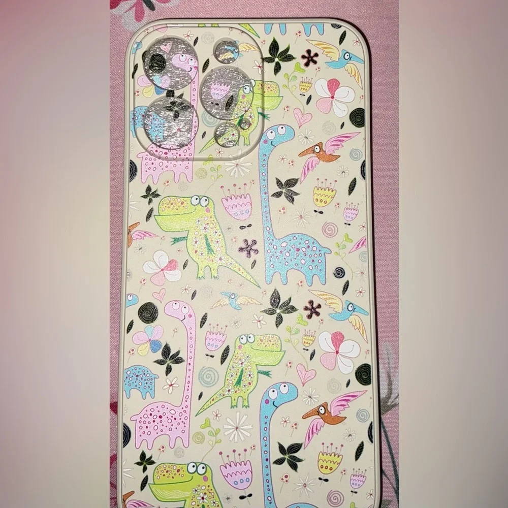 Colorful Dinosaur and Floral Patterned Case- I Phone 14 Pro Max